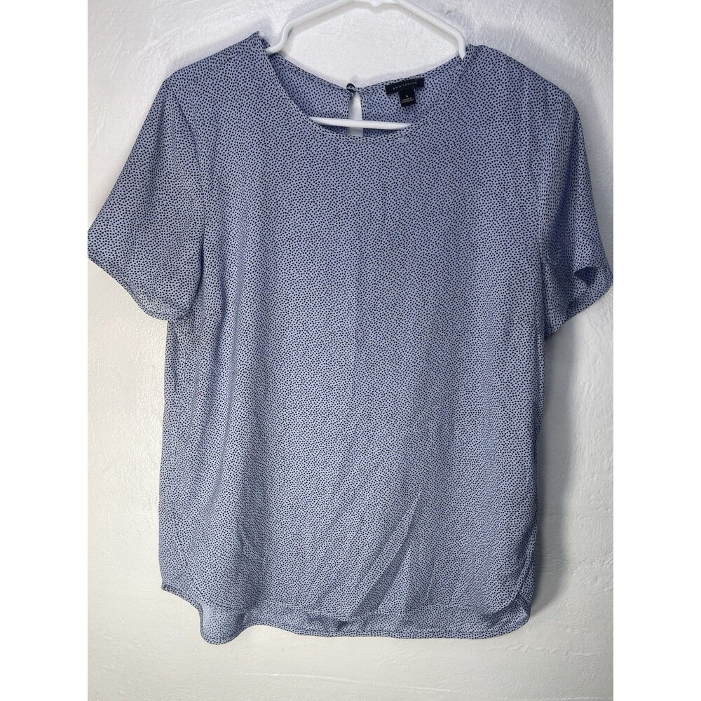 Ann Taylor Womens Short Sleeve Pullover Top Blue  Size Small Geometric Career